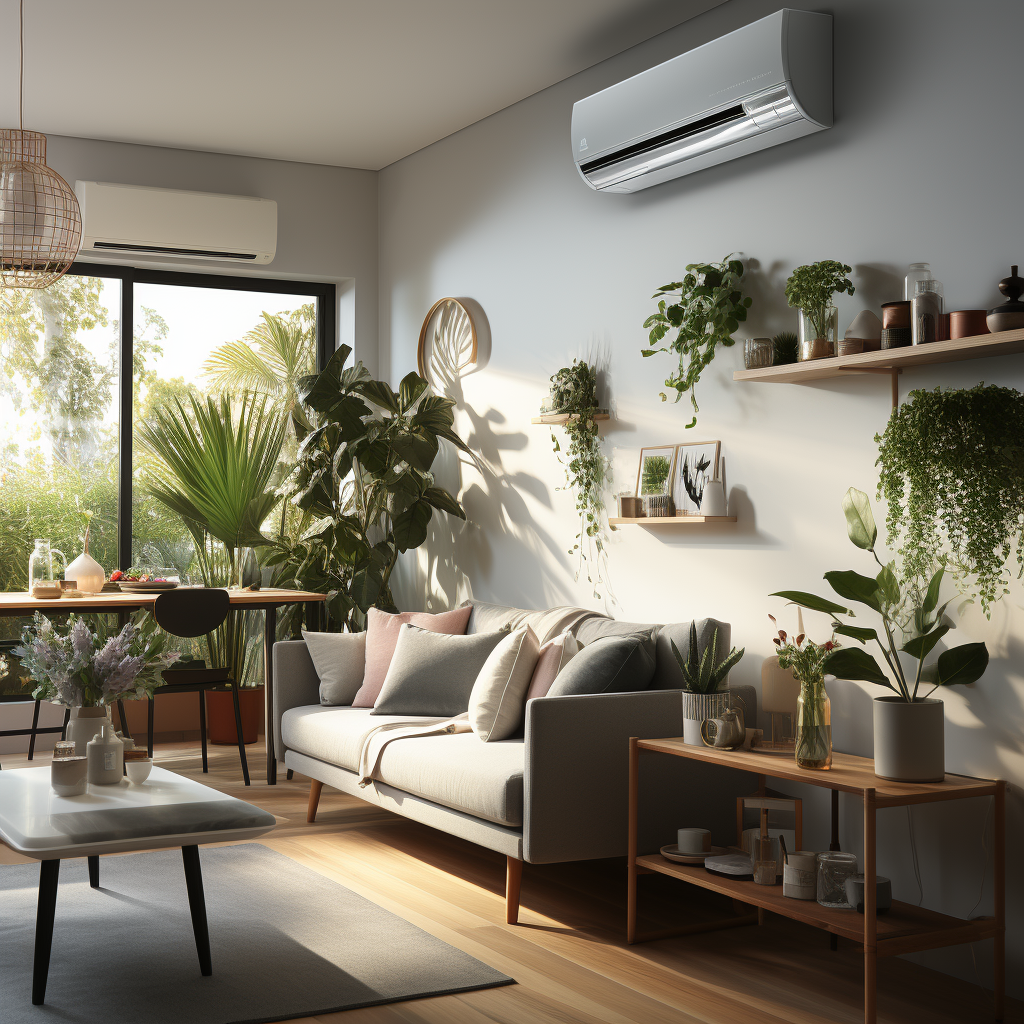 un salon moderne et design avec une climatisation élégante au mur